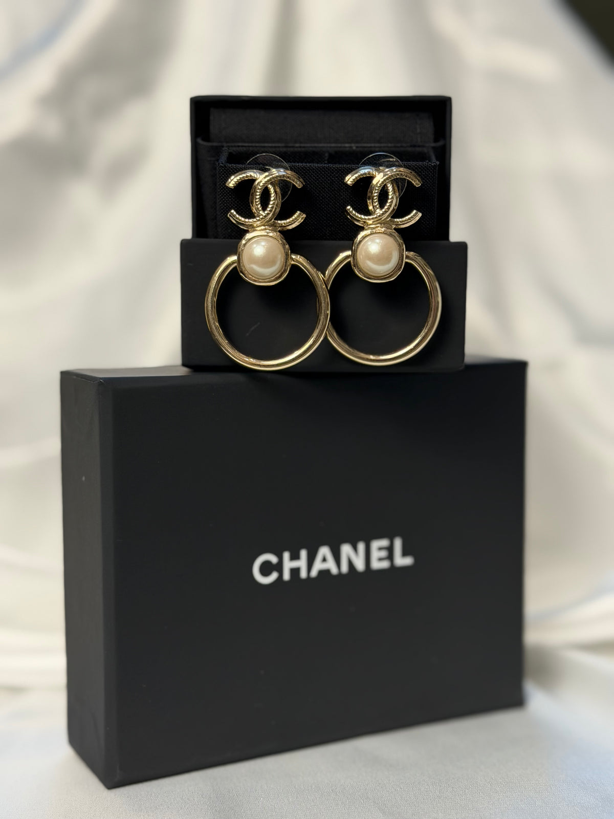 Chanel Pierced Pearl Hoops