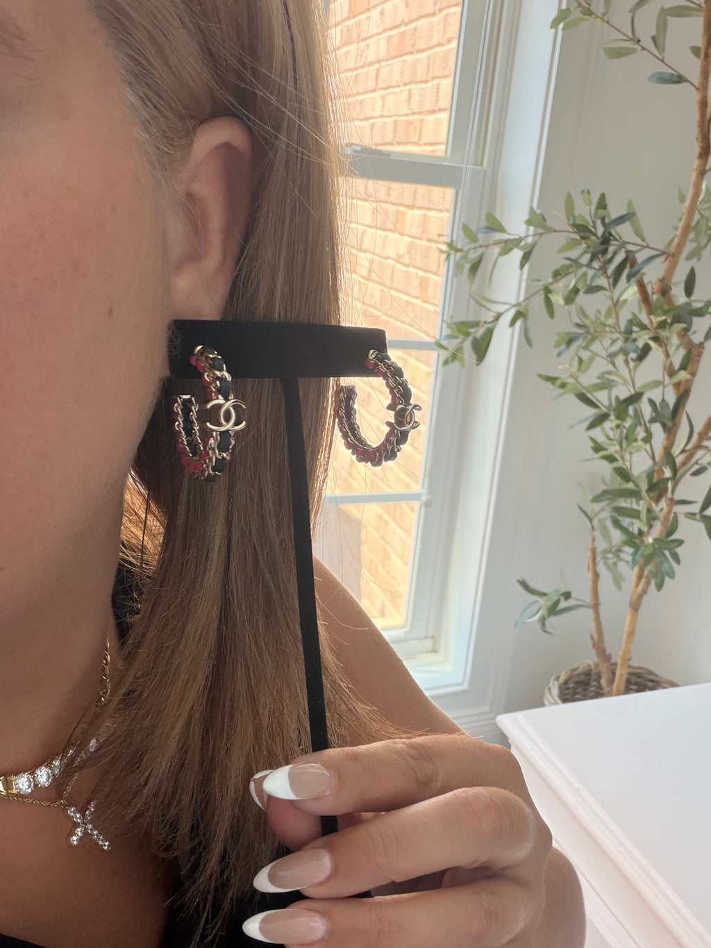 Chanel Pink Black Hoops