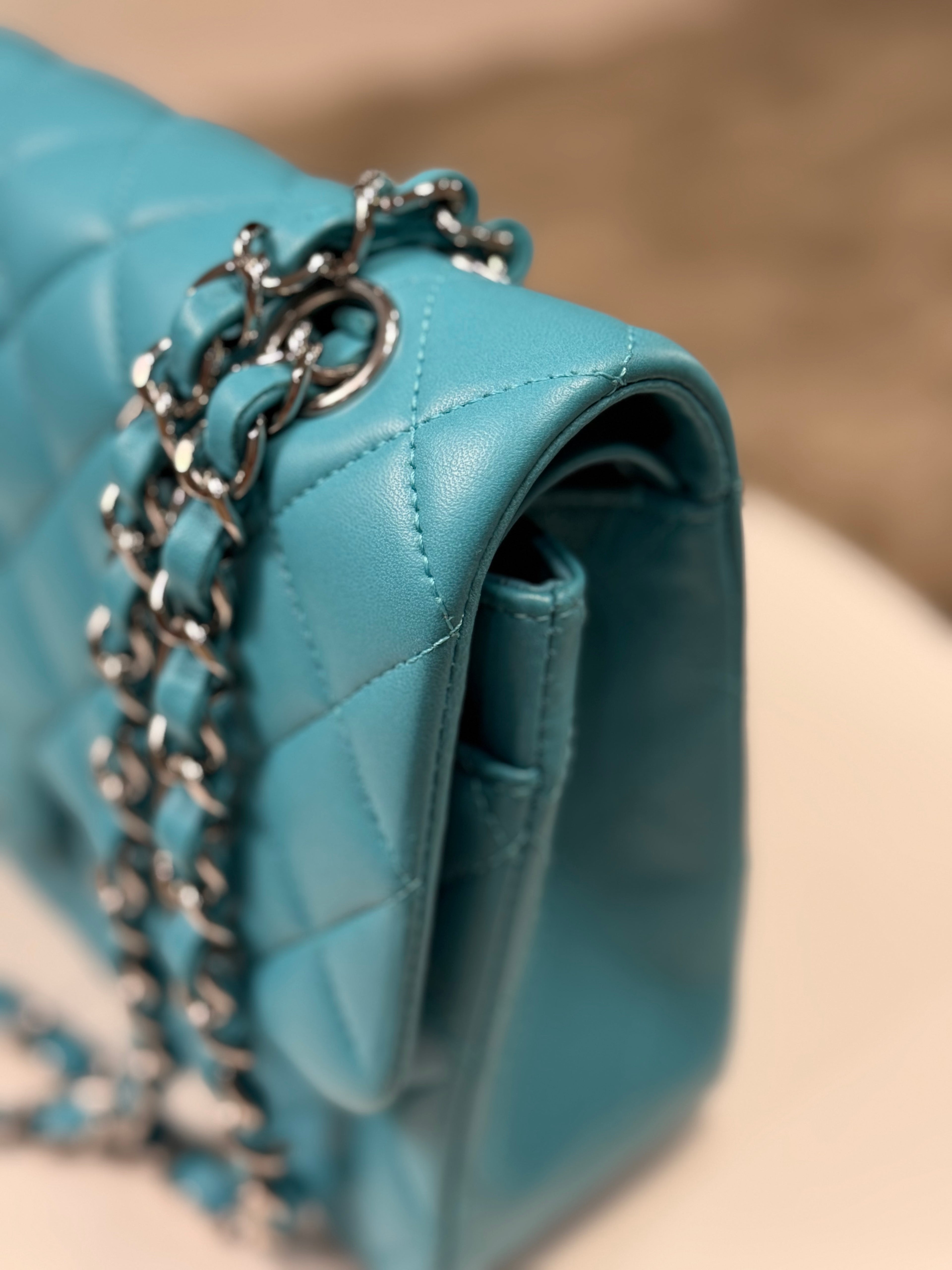 Chanel Double Flap Lambskin Blue Silver Hardware