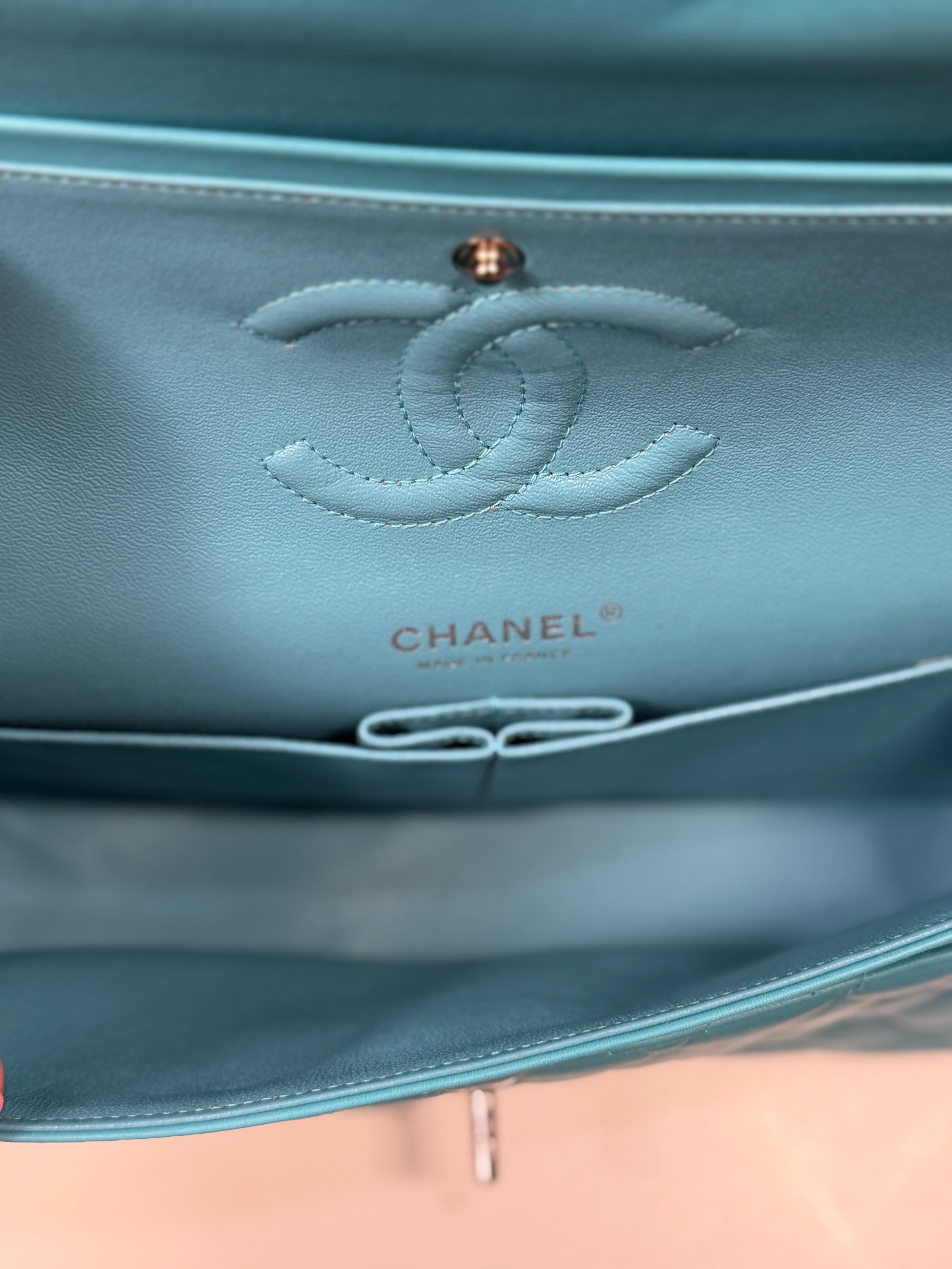 Chanel Double Flap Lambskin Blue Silver Hardware