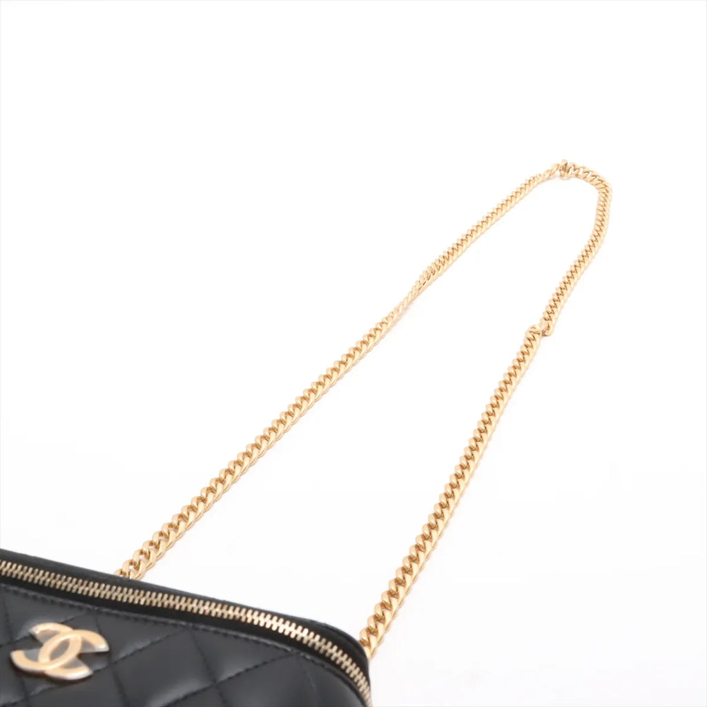 Chanel Matelasse Lambskin Chain Shoulder Bag Vanity Black