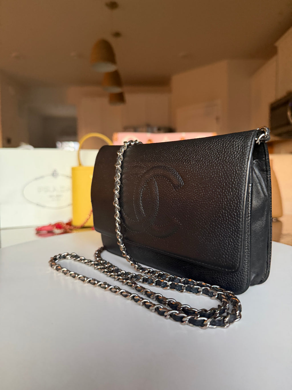 Chanel Caviar Wallet on Chain Black