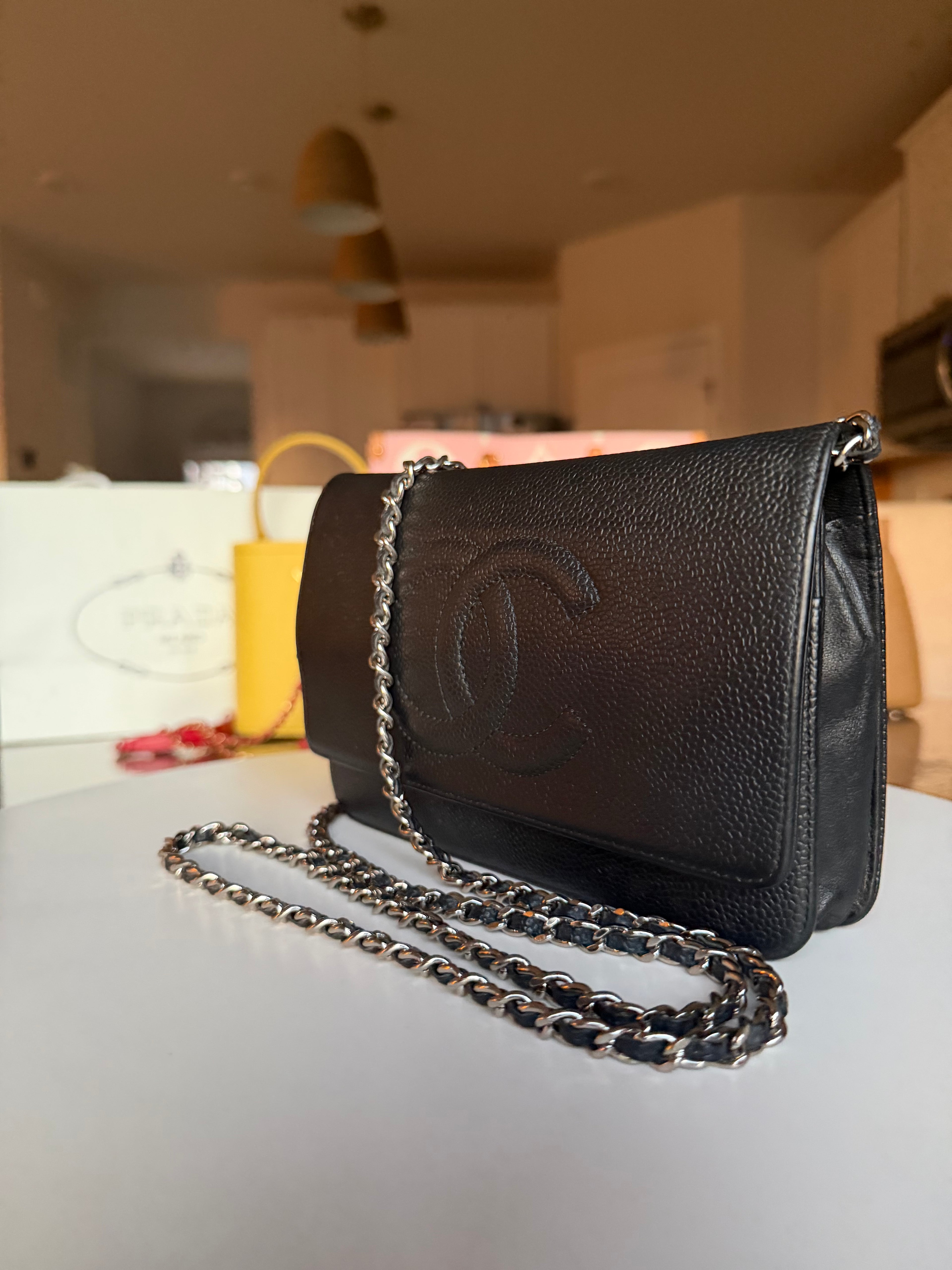 Chanel Caviar Wallet on Chain Black