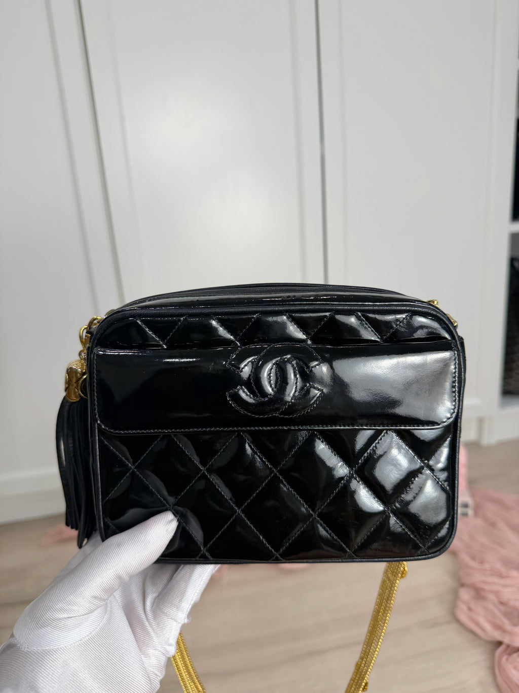 Chanel Patent Chain Detail Camera Bag