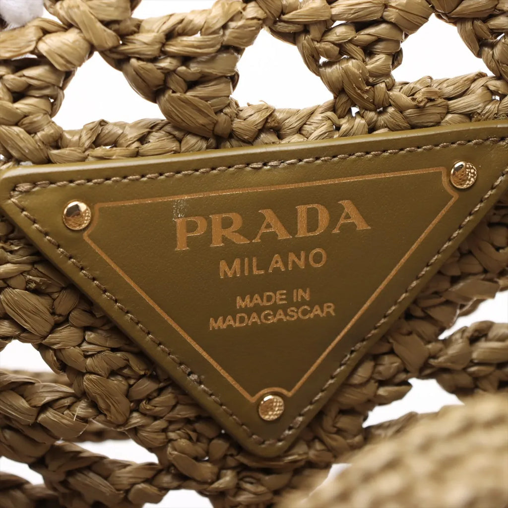 Prada Logo Raffia Tote Khaki