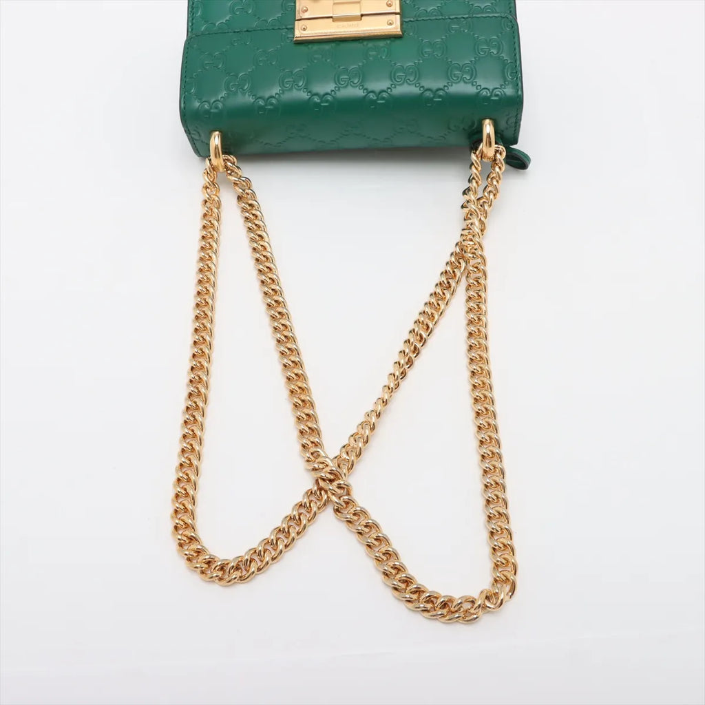 Gucci Guccissima Padlock Leather Chain Shoulder Bag Green