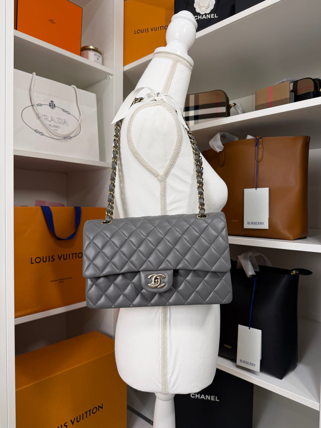 Chanel Double Flap Lambskin Grey