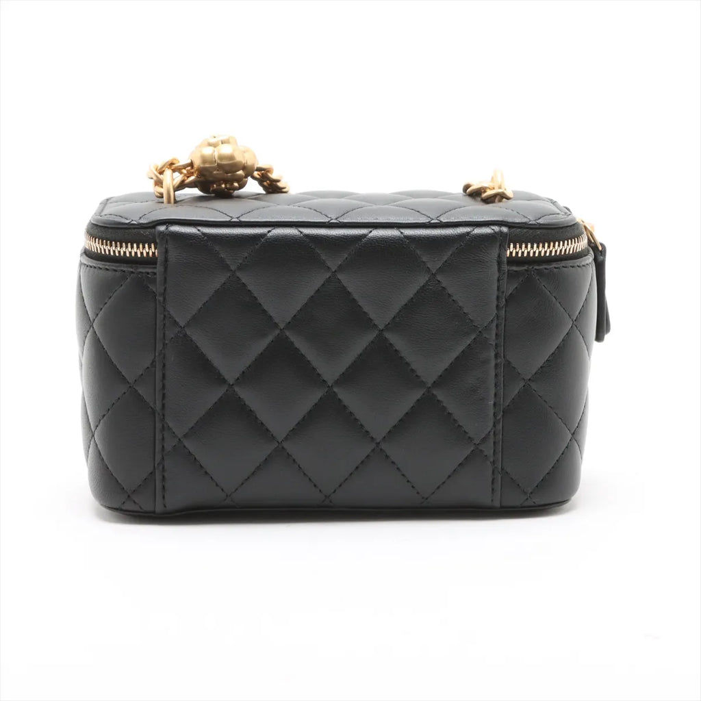 Chanel Matelasse Lambskin Chain Shoulder Bag Vanity Black