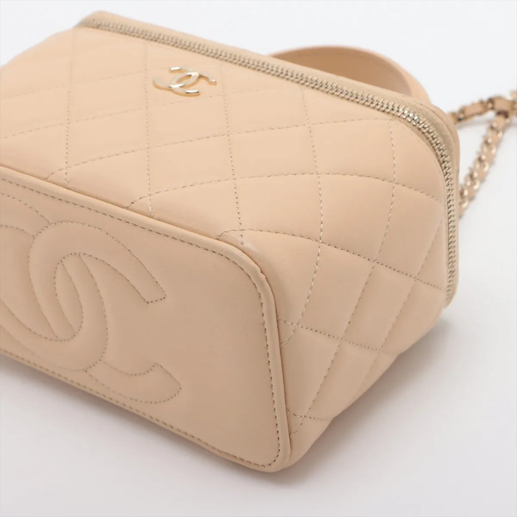Chanel Matelasse Lambskin Chain Shoulder Bag Vanity Beige