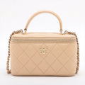 Chanel Matelasse Lambskin Chain Shoulder Bag Vanity Beige