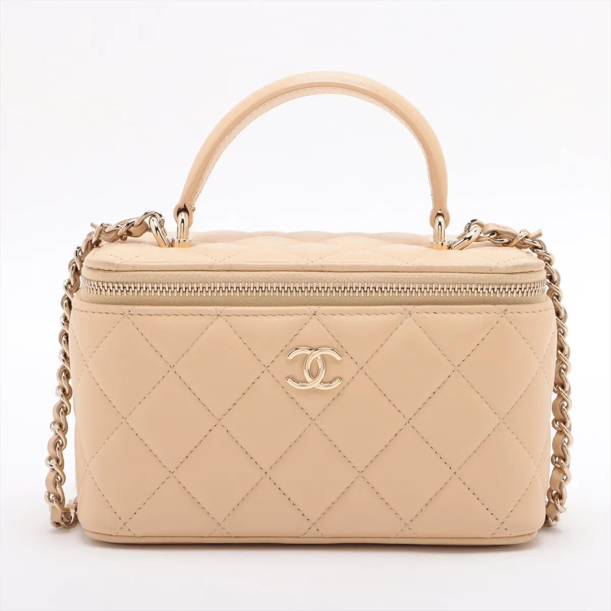 Chanel Matelasse Lambskin Chain Shoulder Bag Vanity Beige