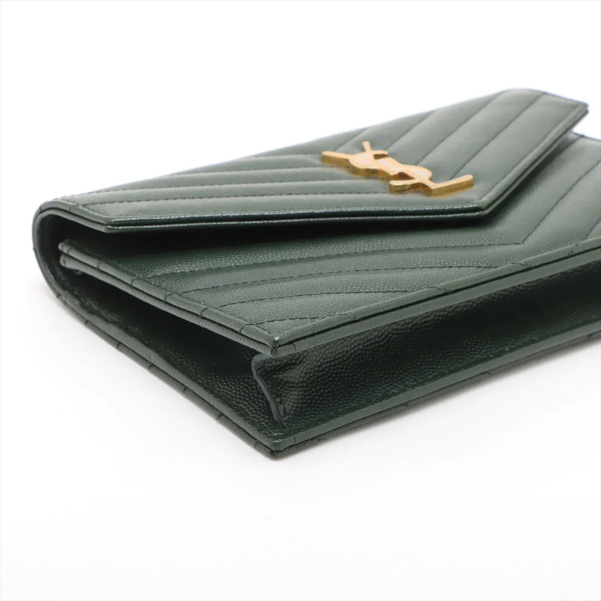 Saint Laurent Paris Cassandra Leather Chain Wallet Green