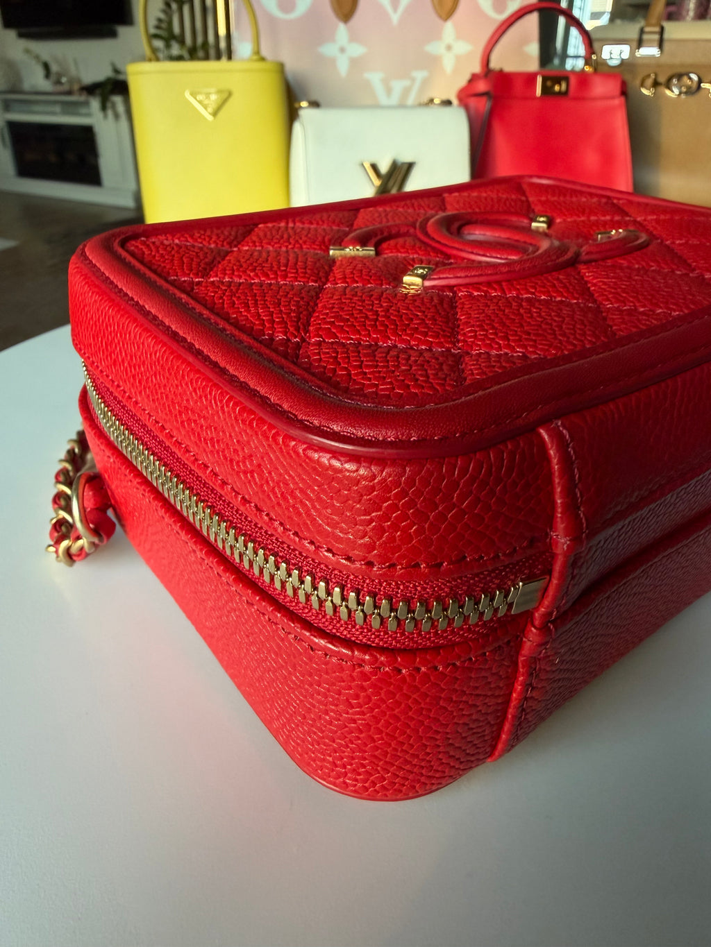 Chanel Red Top Handle Caviar Vanity