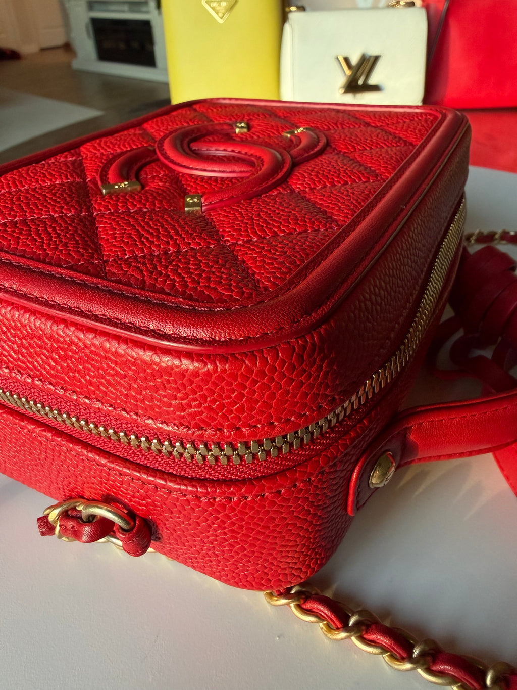 Chanel Red Top Handle Caviar Vanity