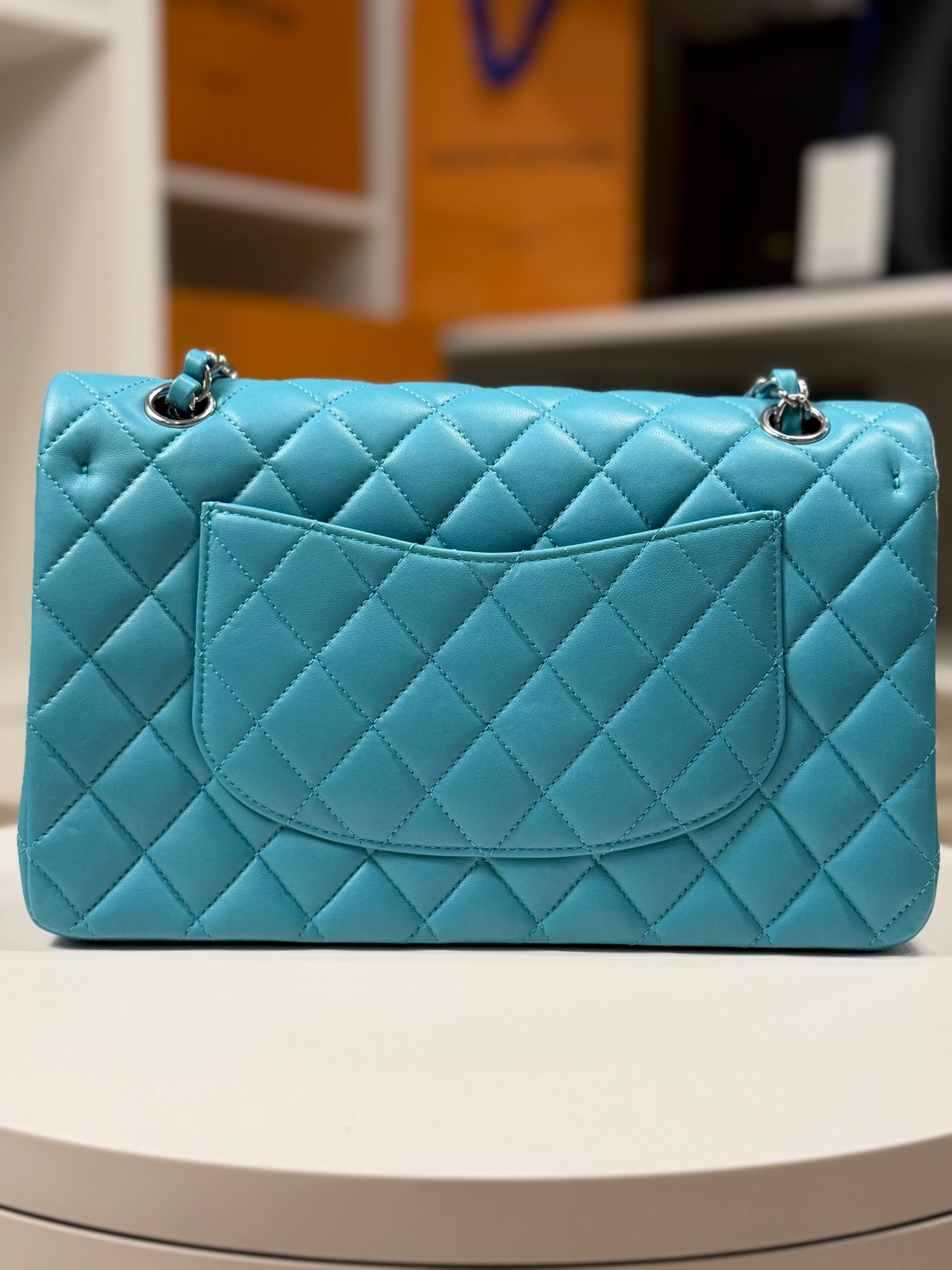 Chanel Double Flap Lambskin Blue Silver Hardware
