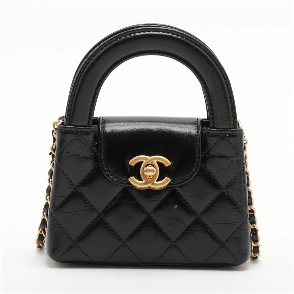 Chanel Shiny Aged Calfskin Quilted Nano Kelly Shopper