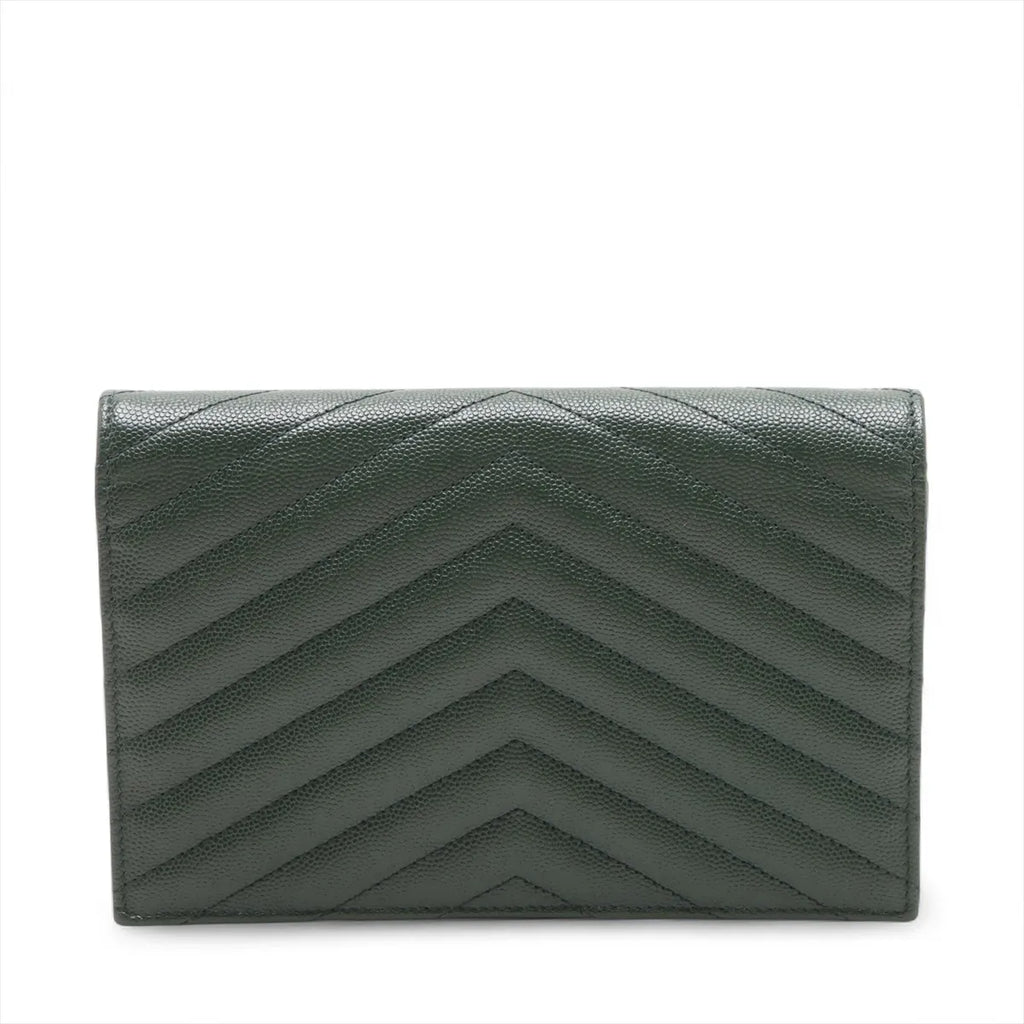 Saint Laurent Paris Cassandra Leather Chain Wallet Green