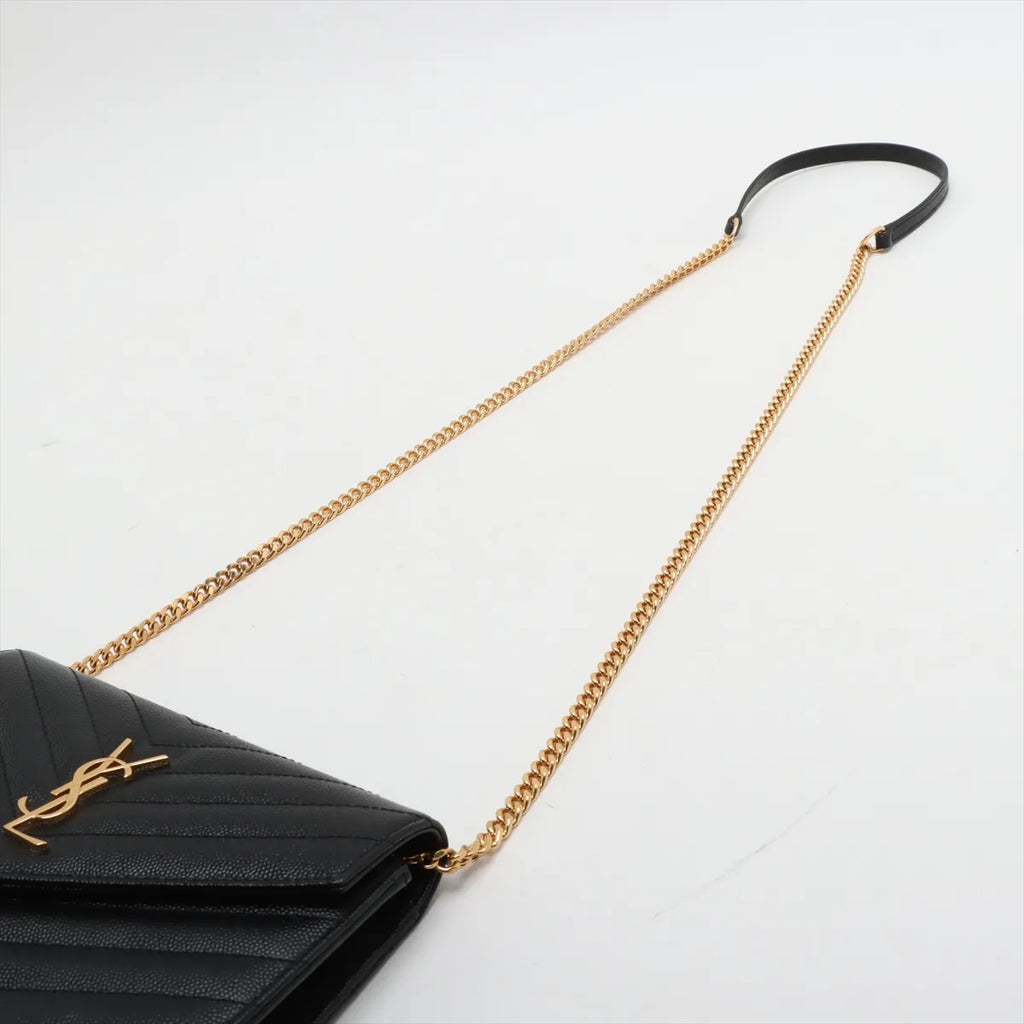 Saint Laurent Paris Cassandra Leather Chain Wallet Black