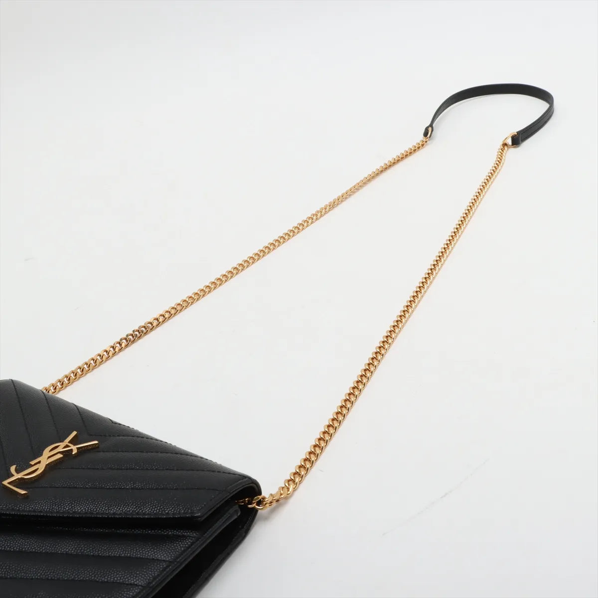Saint Laurent Paris Cassandra Leather Chain Wallet Black