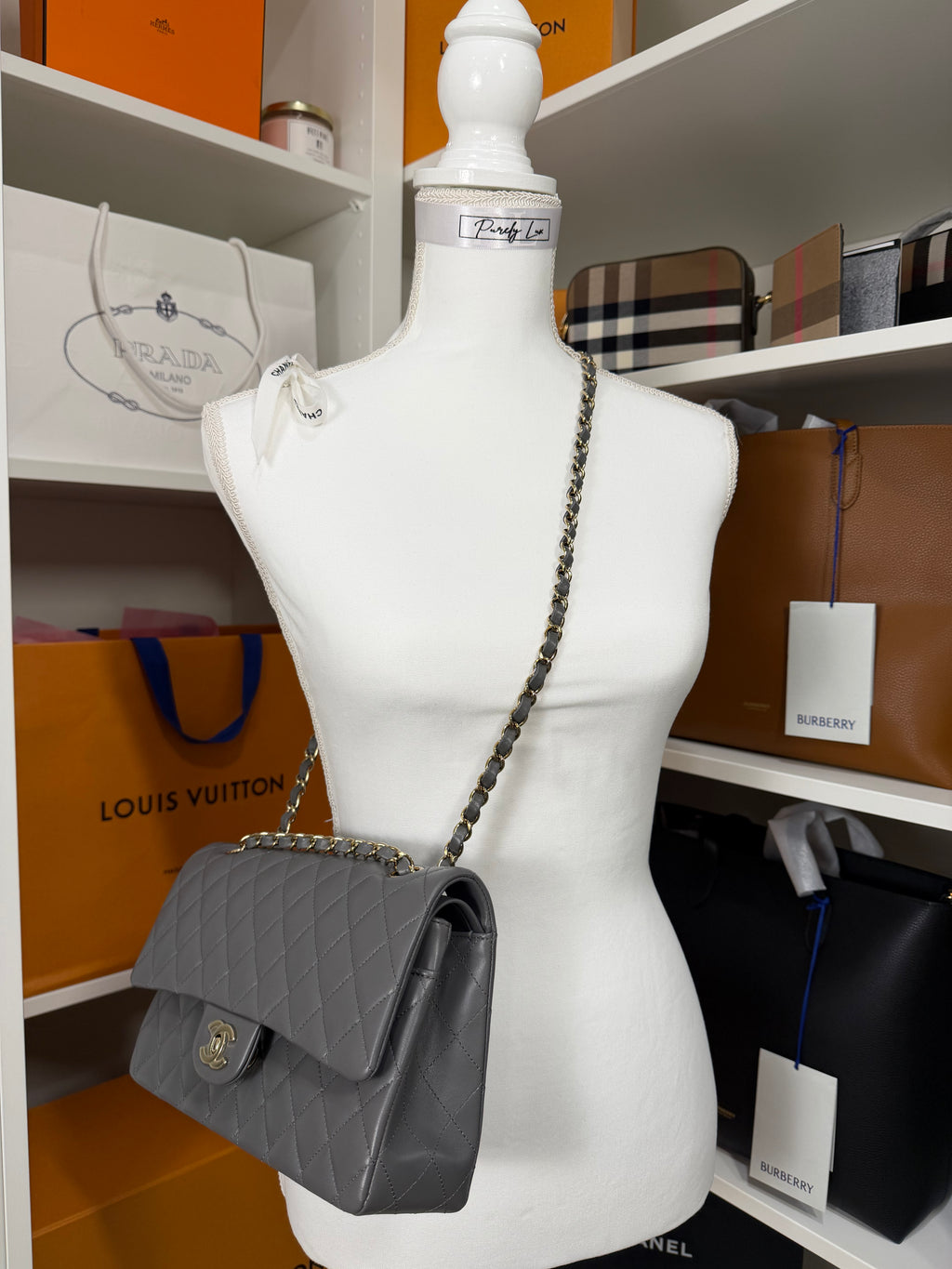 Chanel Double Flap Lambskin Grey