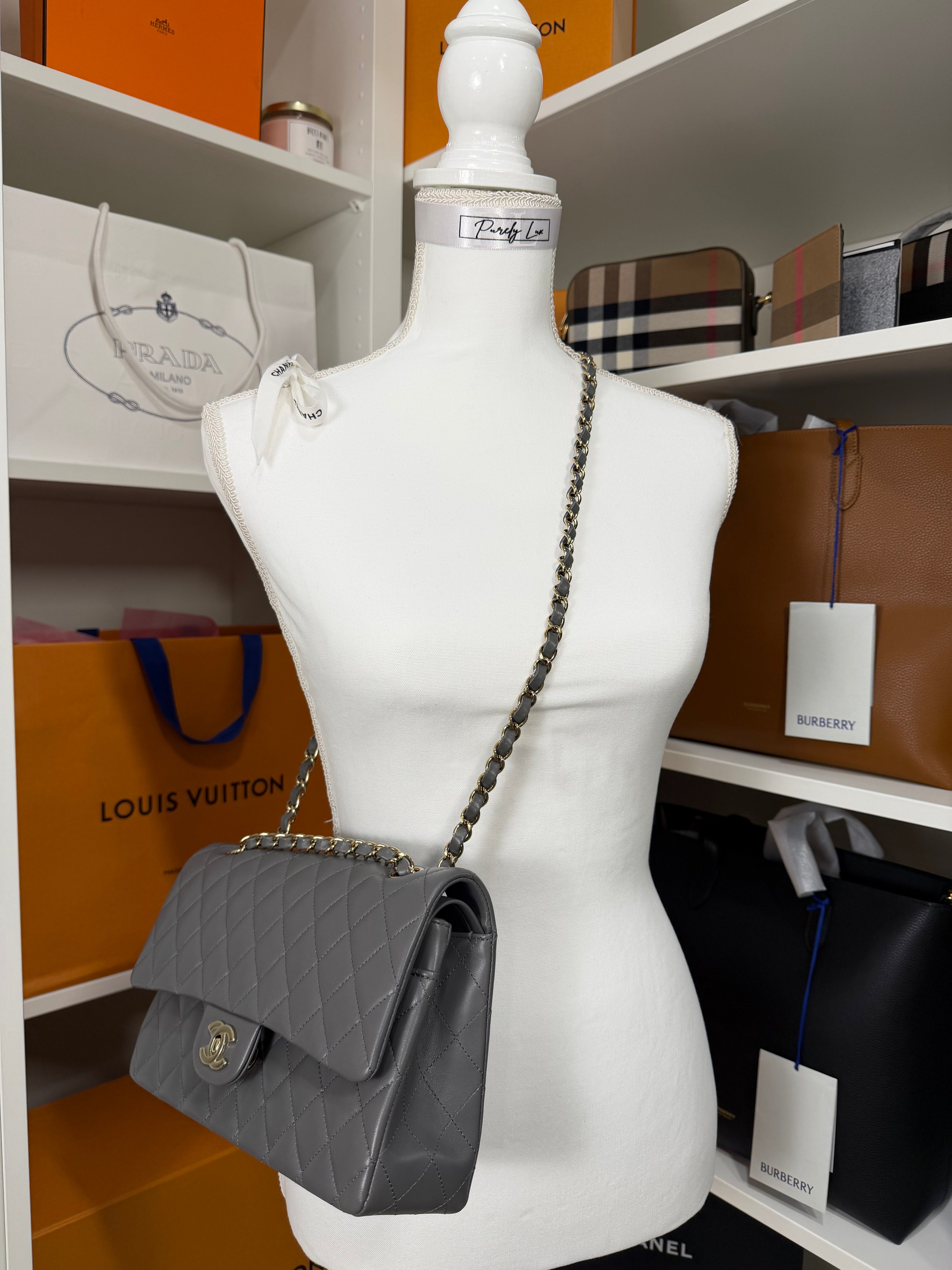 Chanel Double Flap Lambskin Grey