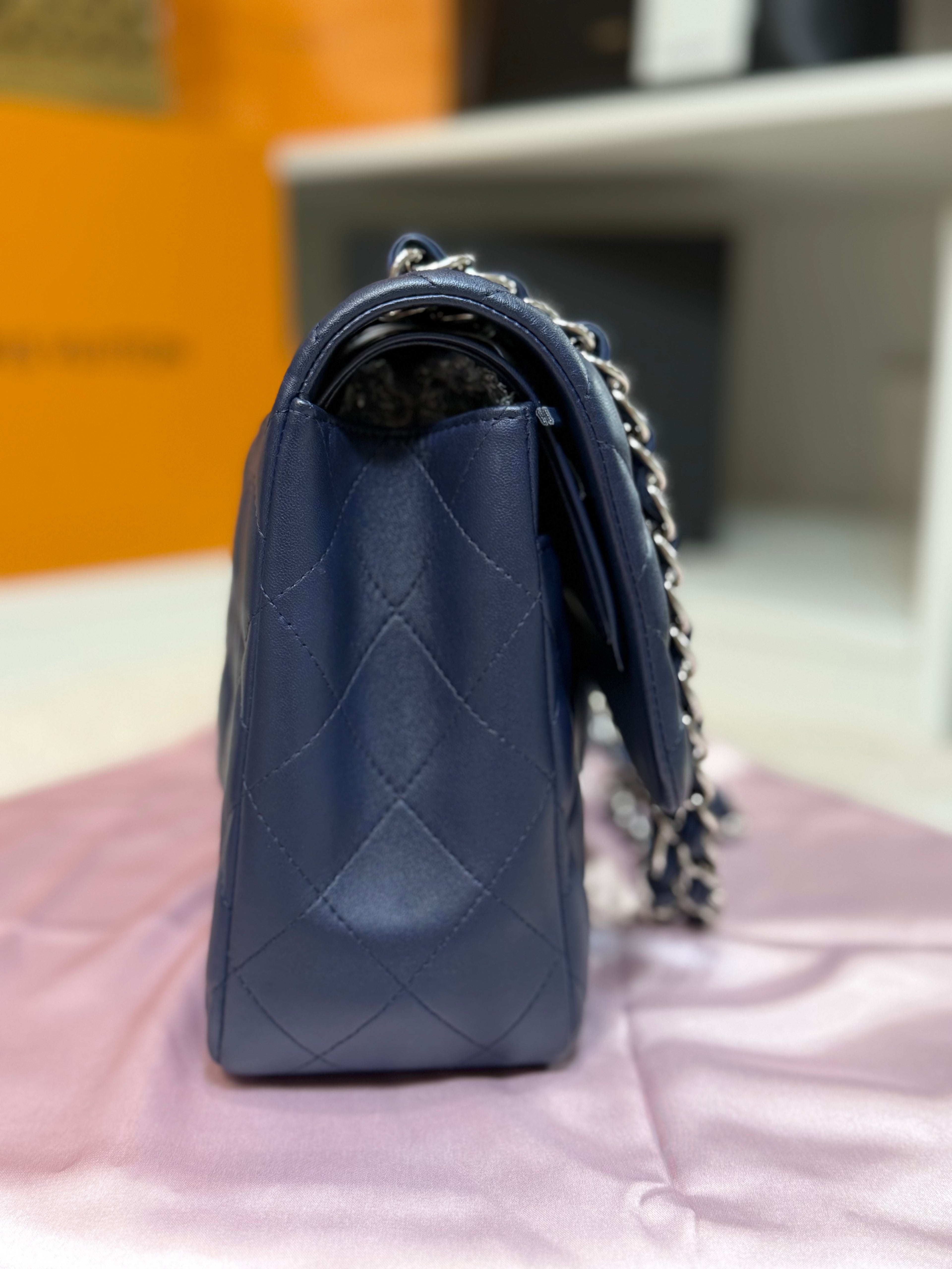 Chanel Jumbo Lambskin Navy Silver Hardware