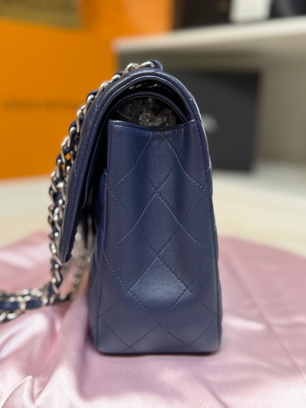 Chanel Jumbo Lambskin Navy Silver Hardware