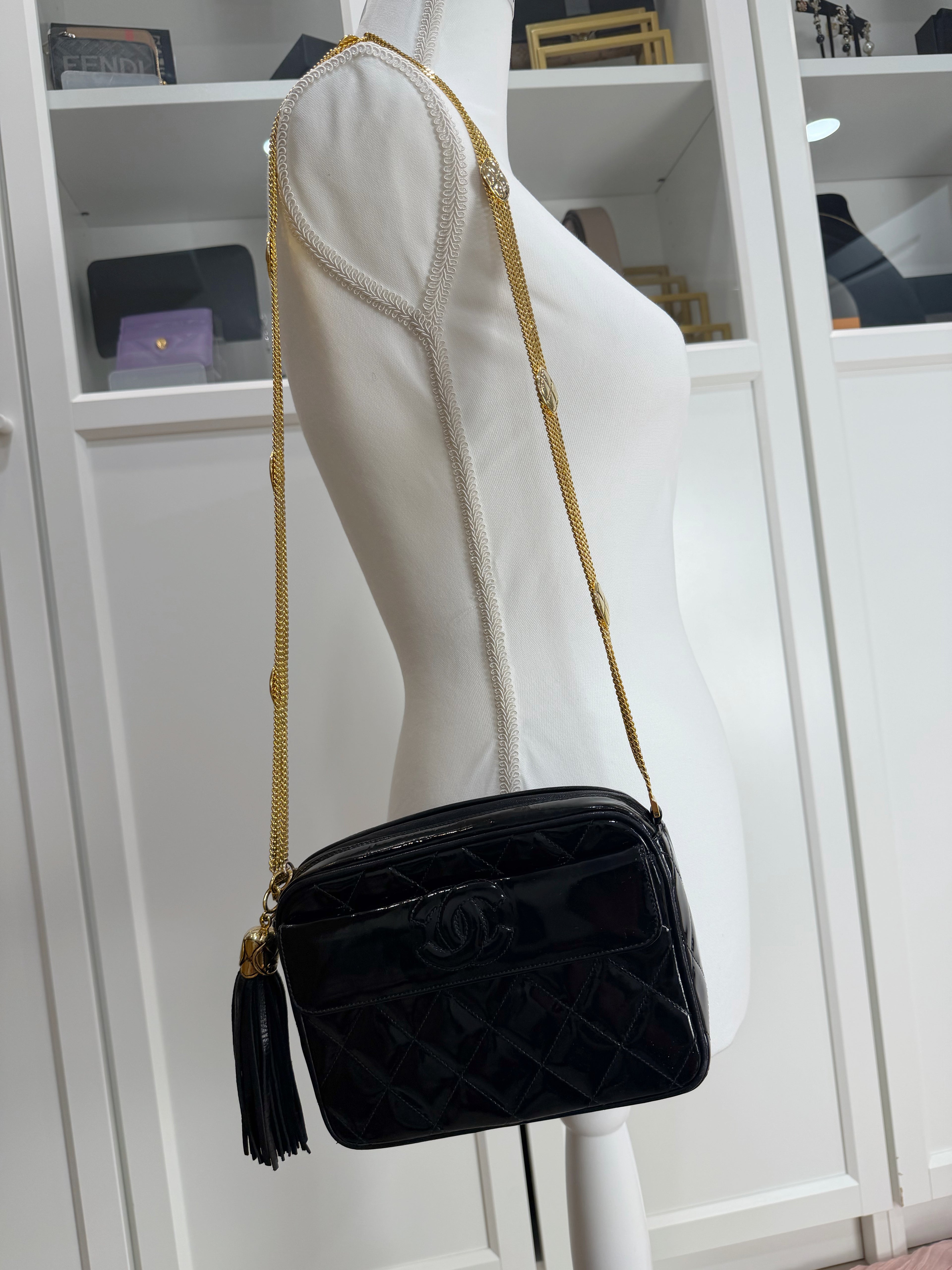 Chanel Patent Chain Detail Camera Bag