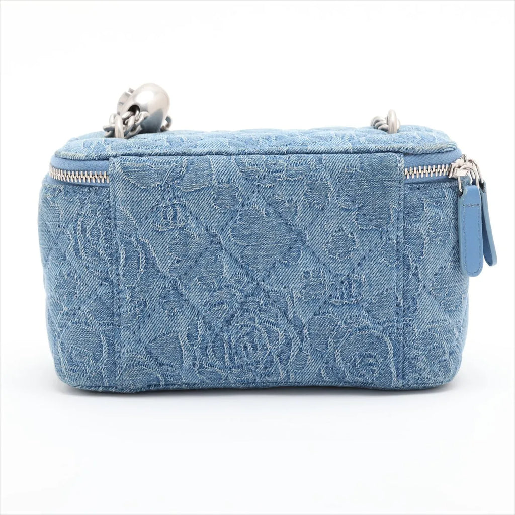 Chanel Matelasse Denim Chain Shoulder Bag Vanity bag Blue Silver Camelia