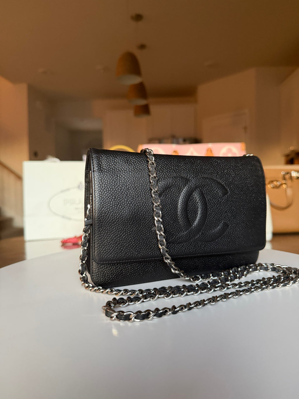 Chanel Caviar Wallet on Chain Black