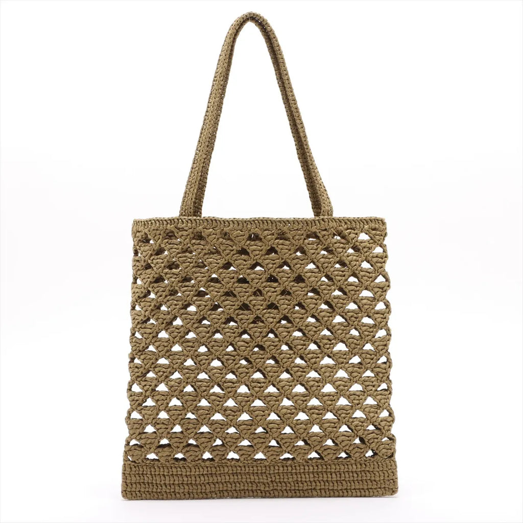 Prada Logo Raffia Tote Khaki