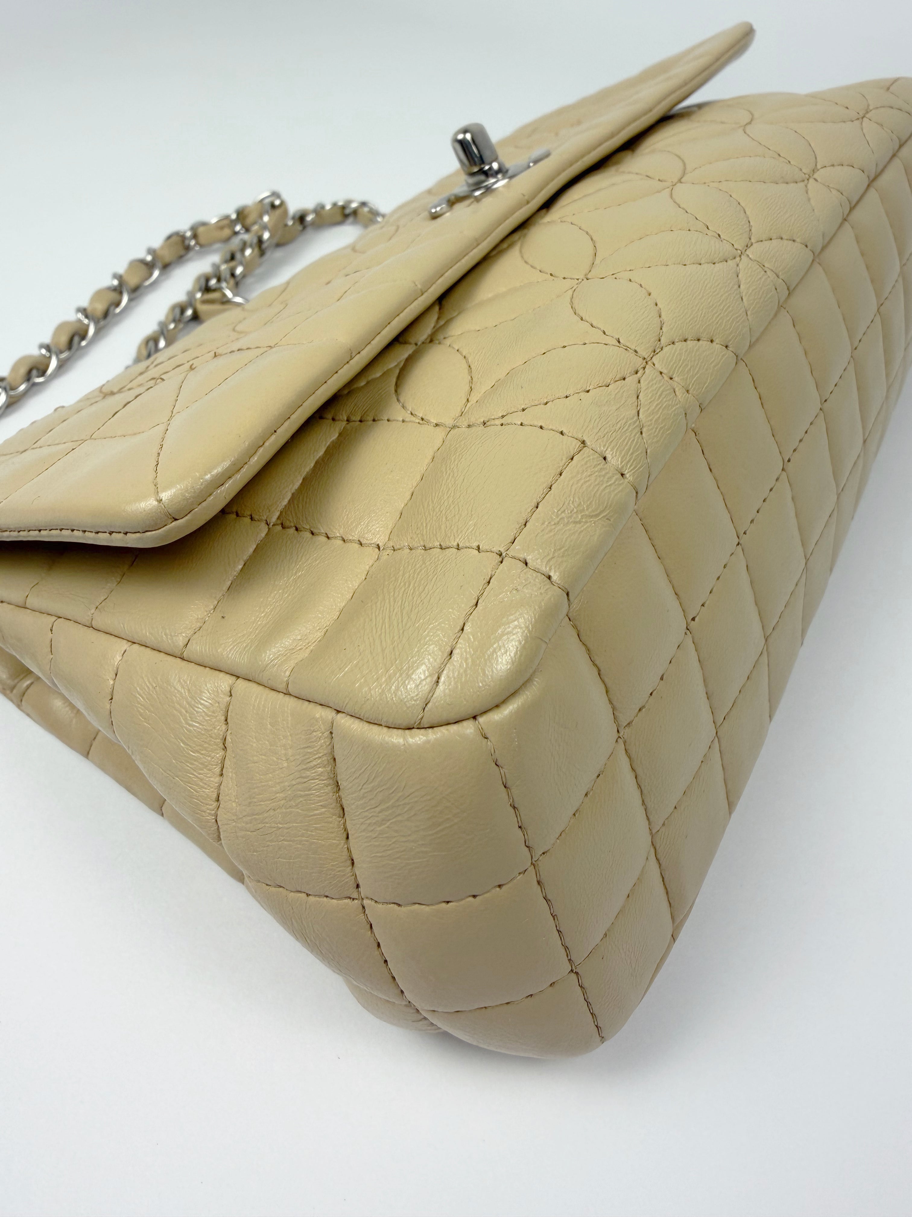 CC Logo Quilted Camellia Leather Beige