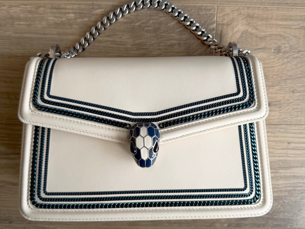 Bvlgari White With Blue Chain Around Serpenti