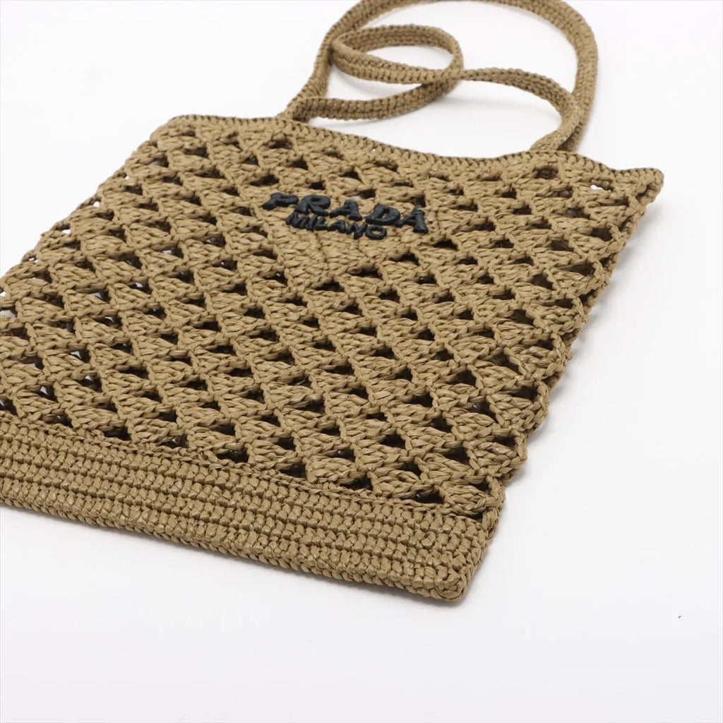 Prada Logo Raffia Tote Khaki