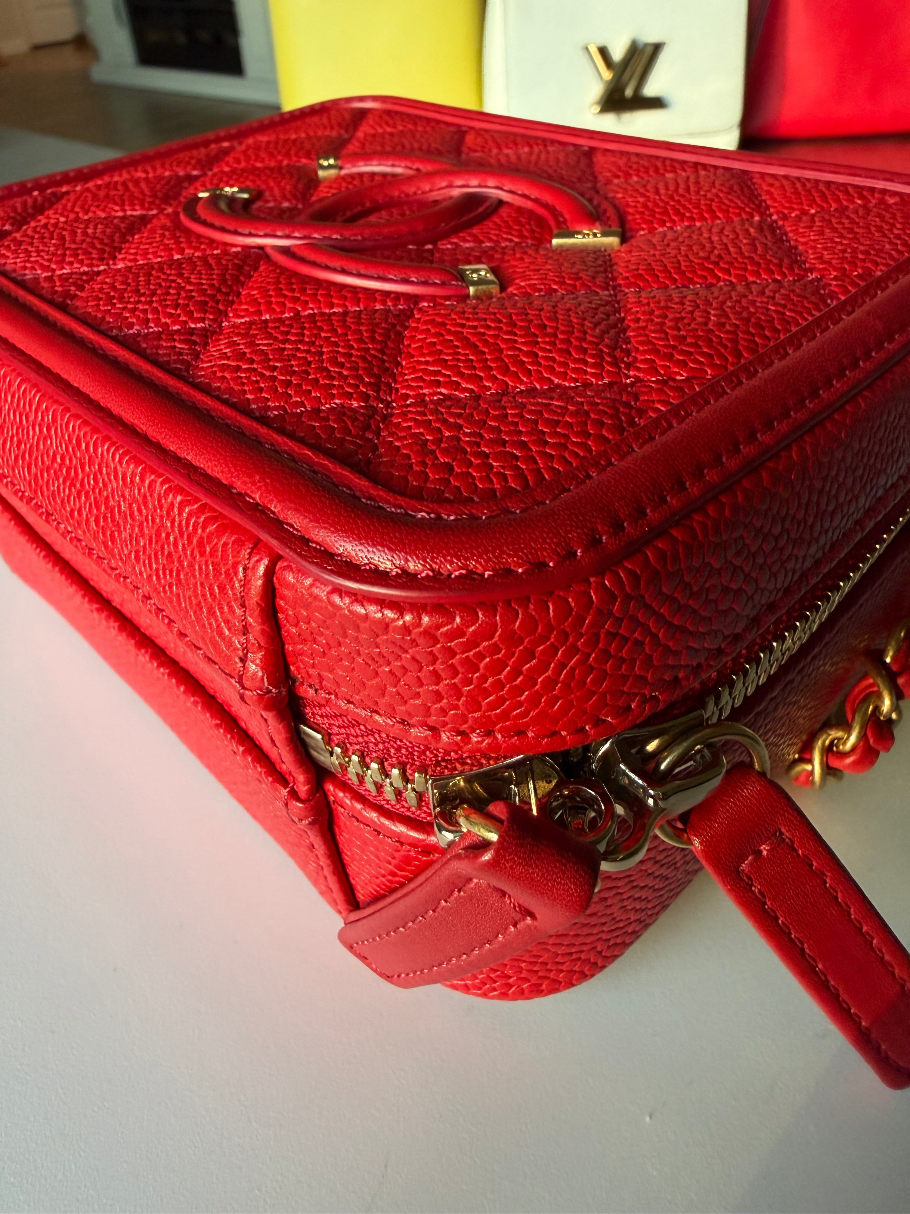 Chanel Red Top Handle Caviar Vanity
