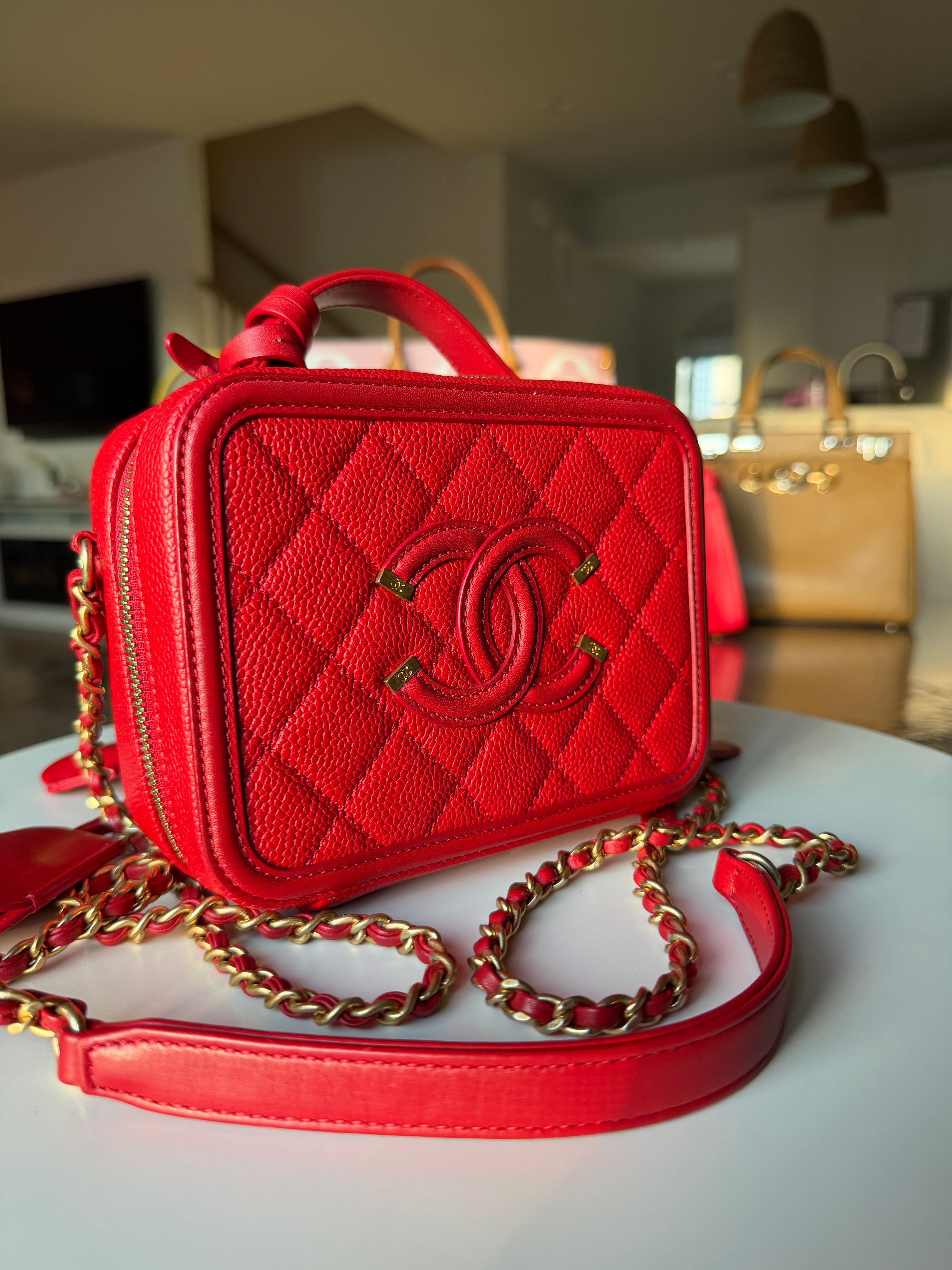Chanel Red Top Handle Caviar Vanity