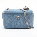 Chanel Matelasse Denim Chain Shoulder Bag Vanity bag Blue Silver Camelia