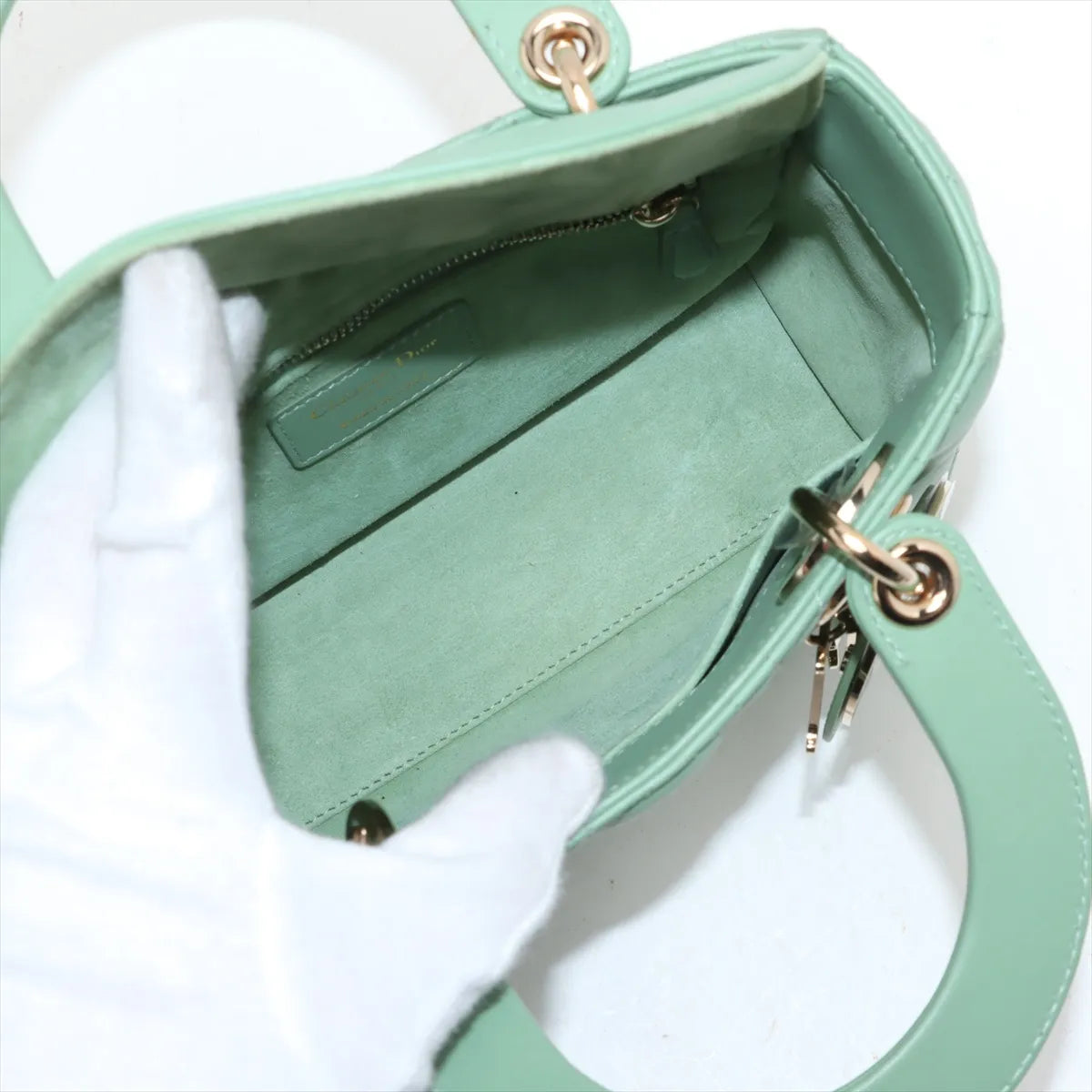Christian Dior Cannage My Lady Dior Small 2 Way Handbag Green