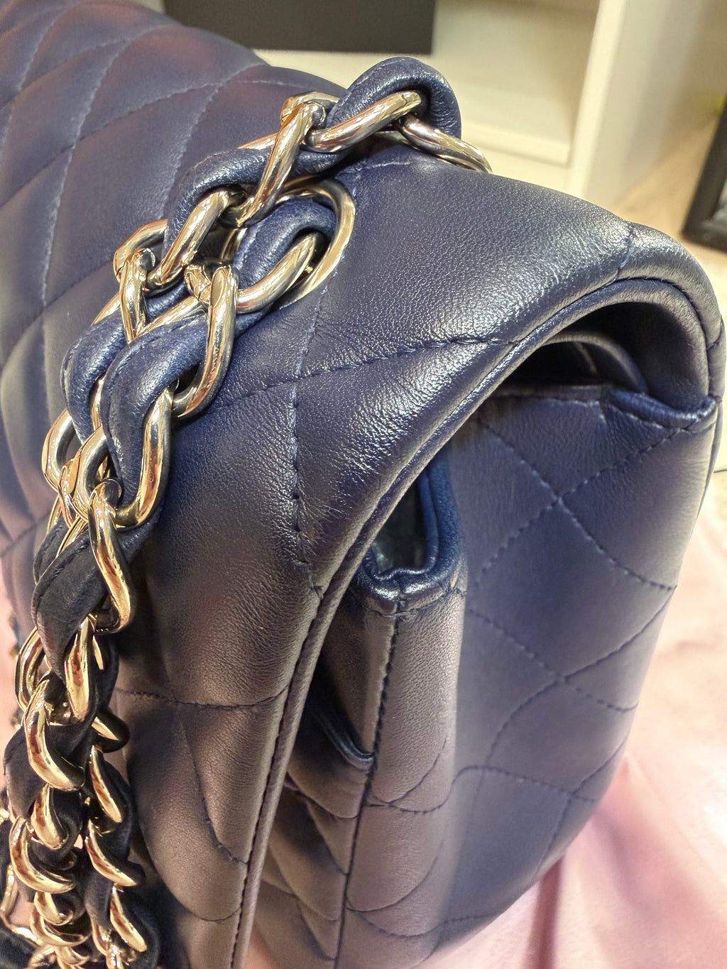Chanel Jumbo Lambskin Navy Silver Hardware