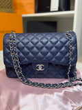 Chanel Jumbo Lambskin Navy Silver Hardware