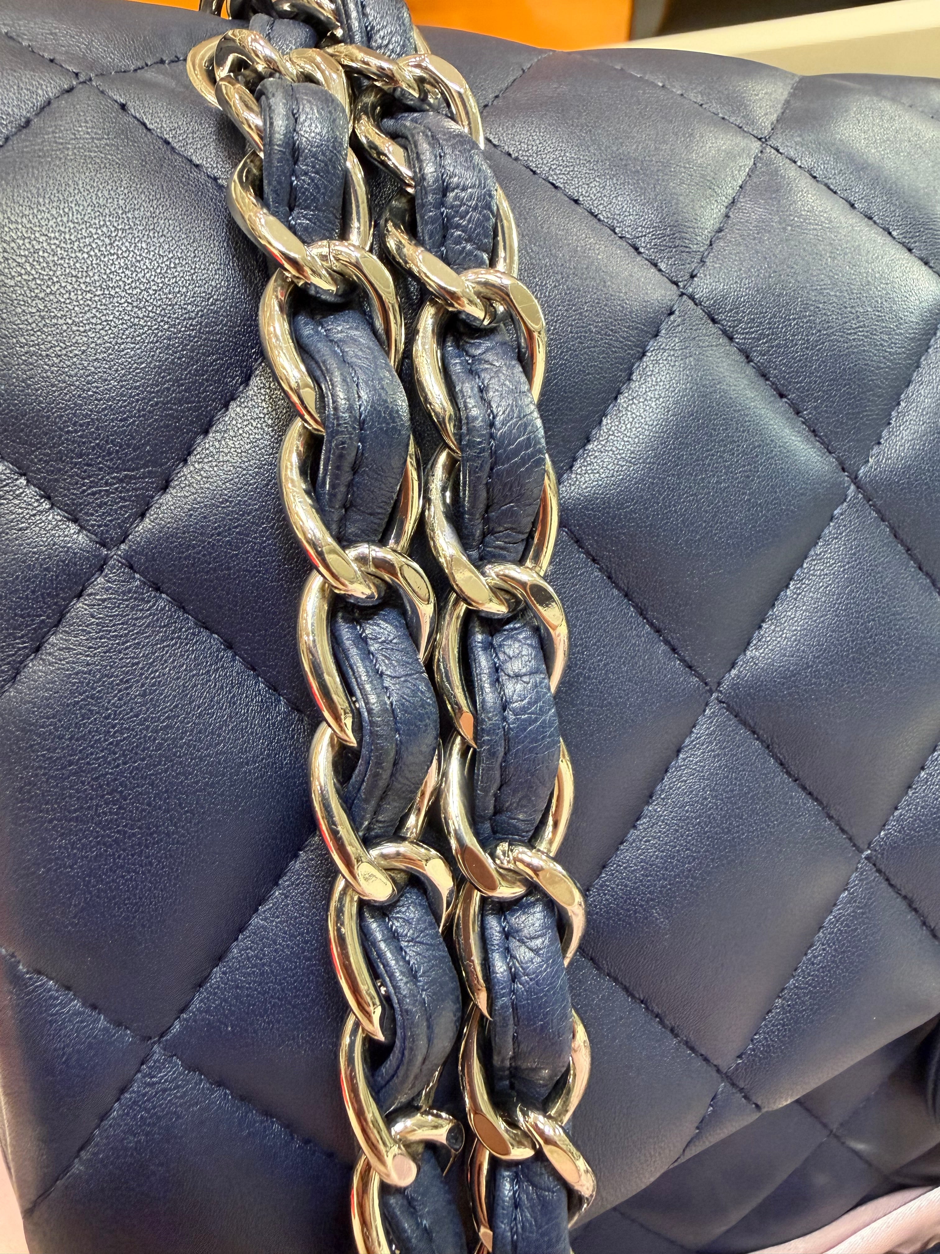 Chanel Jumbo Lambskin Navy Silver Hardware