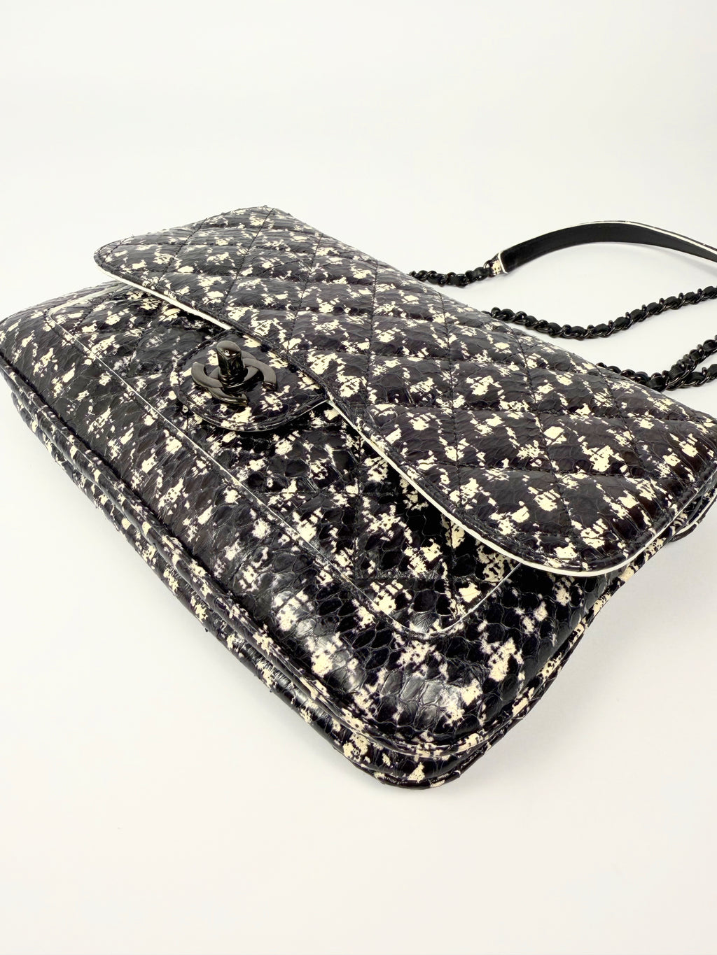 Chanel Houndstooth Python Black White Flap