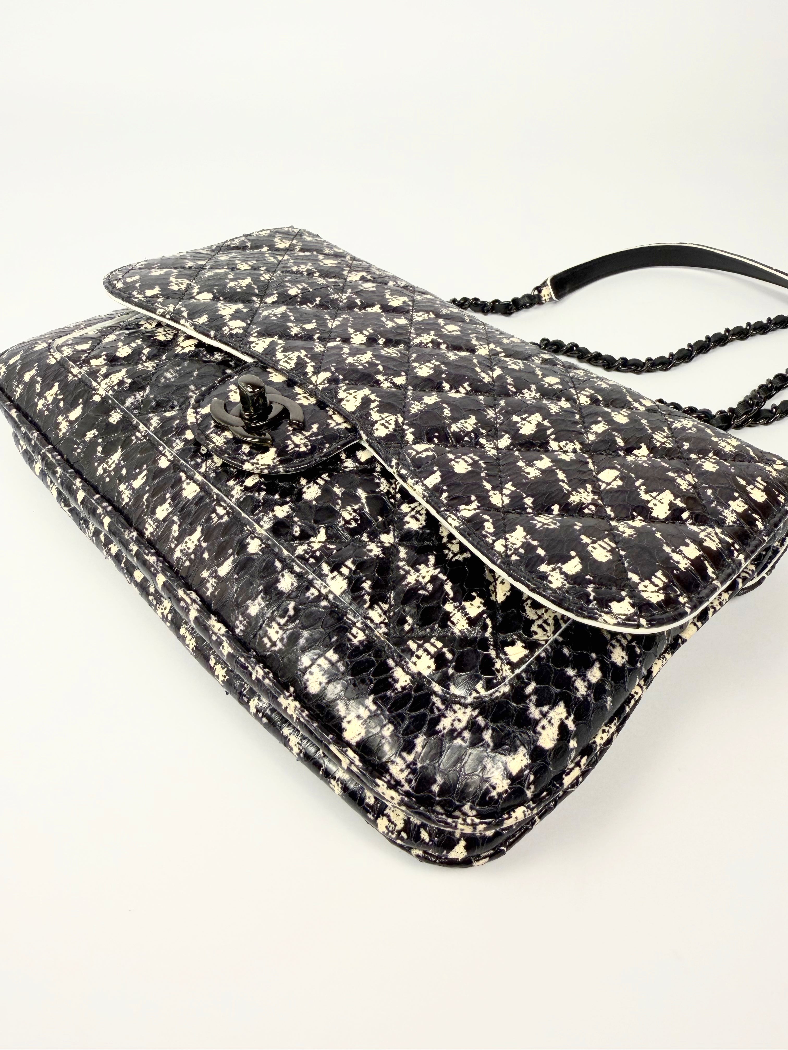 Chanel Houndstooth Python Black White Flap