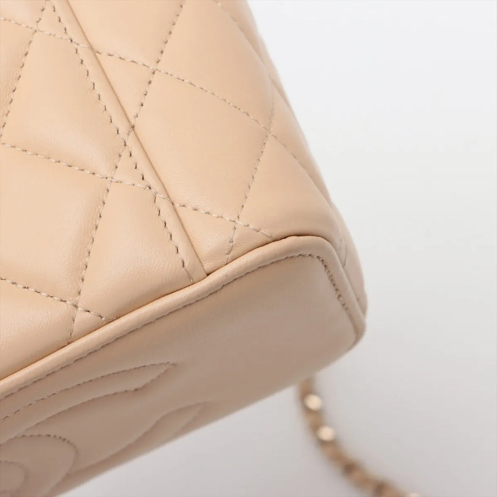 Chanel Matelasse Lambskin Chain Shoulder Bag Vanity Beige