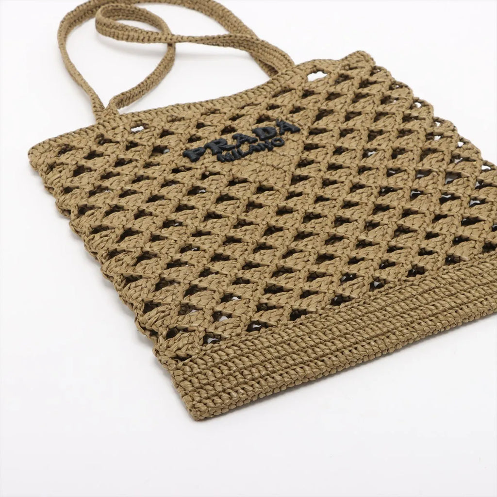 Prada Logo Raffia Tote Khaki