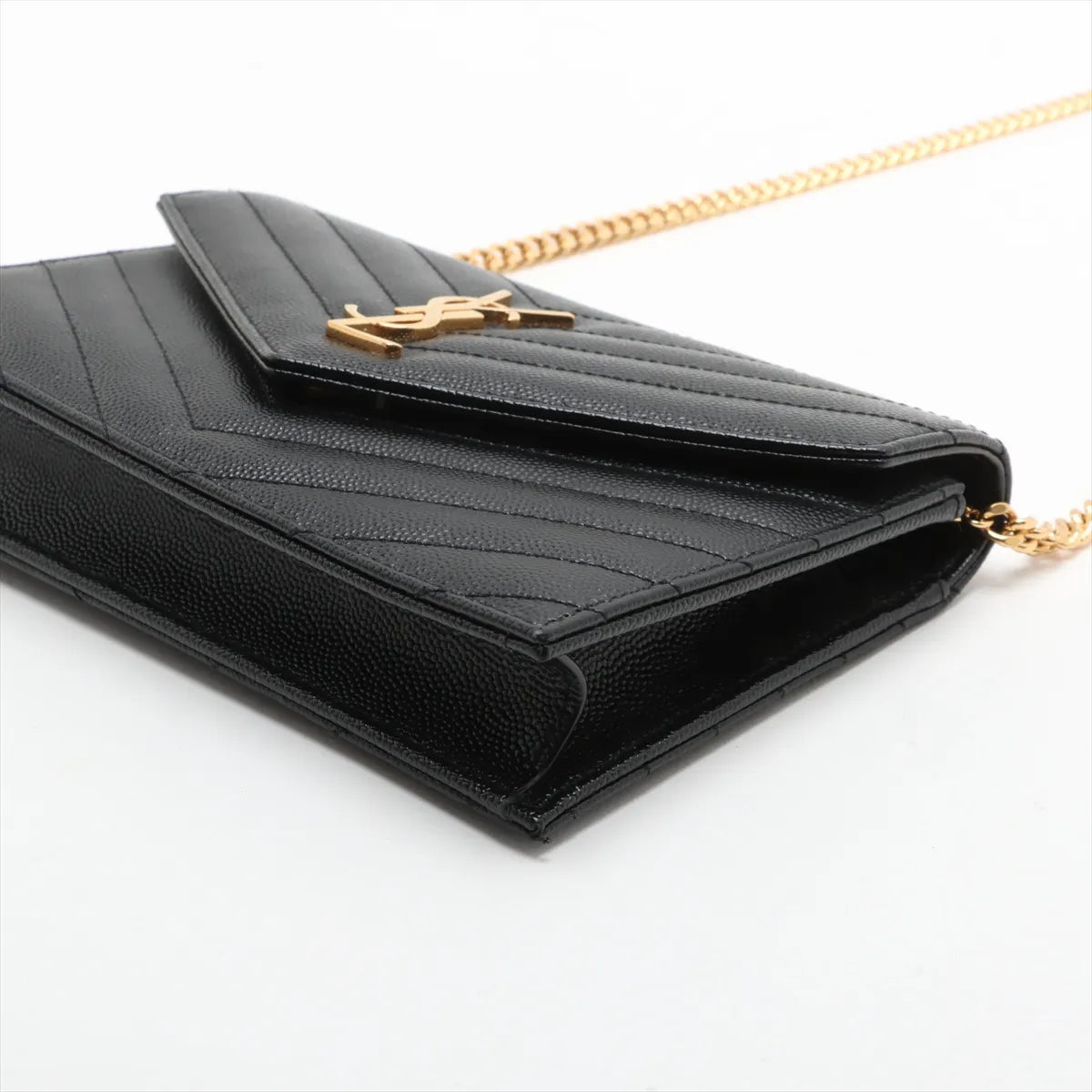 Saint Laurent Paris Cassandra Leather Chain Wallet Black