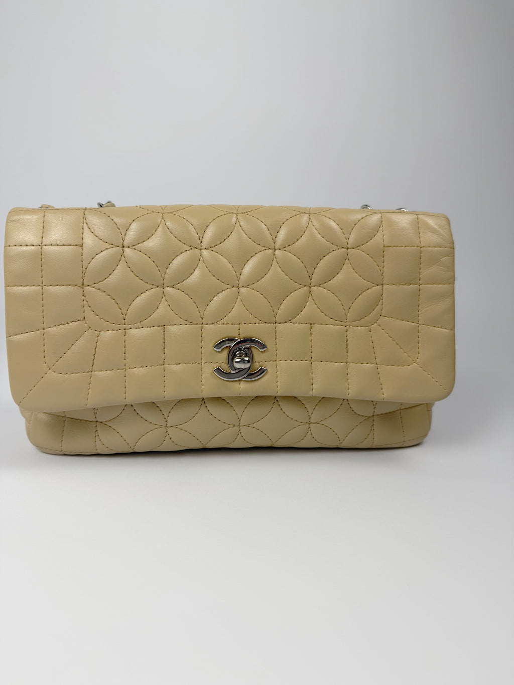 CC Logo Quilted Camellia Leather Beige