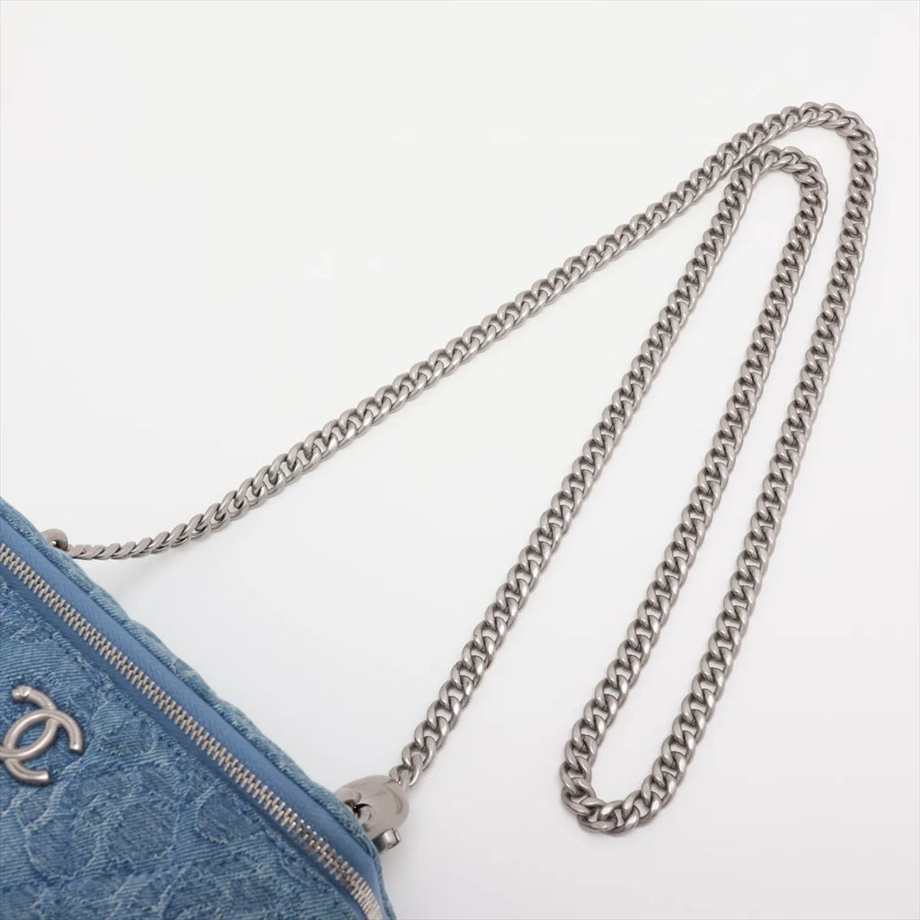 Chanel Matelasse Denim Chain Shoulder Bag Vanity bag Blue Silver Camelia