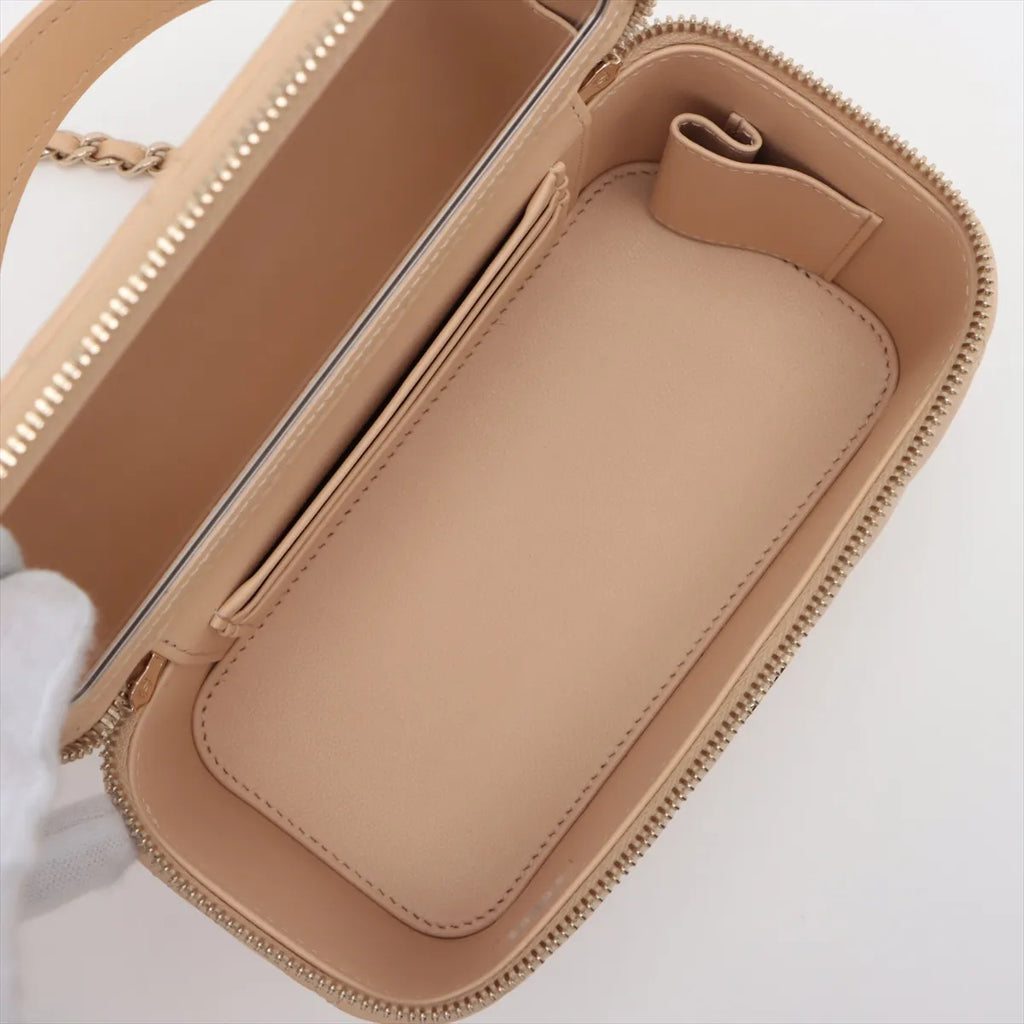 Chanel Matelasse Lambskin Chain Shoulder Bag Vanity Beige