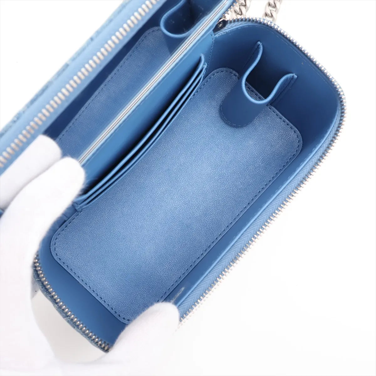 Chanel Matelasse Denim Chain Shoulder Bag Vanity bag Blue Silver Camelia